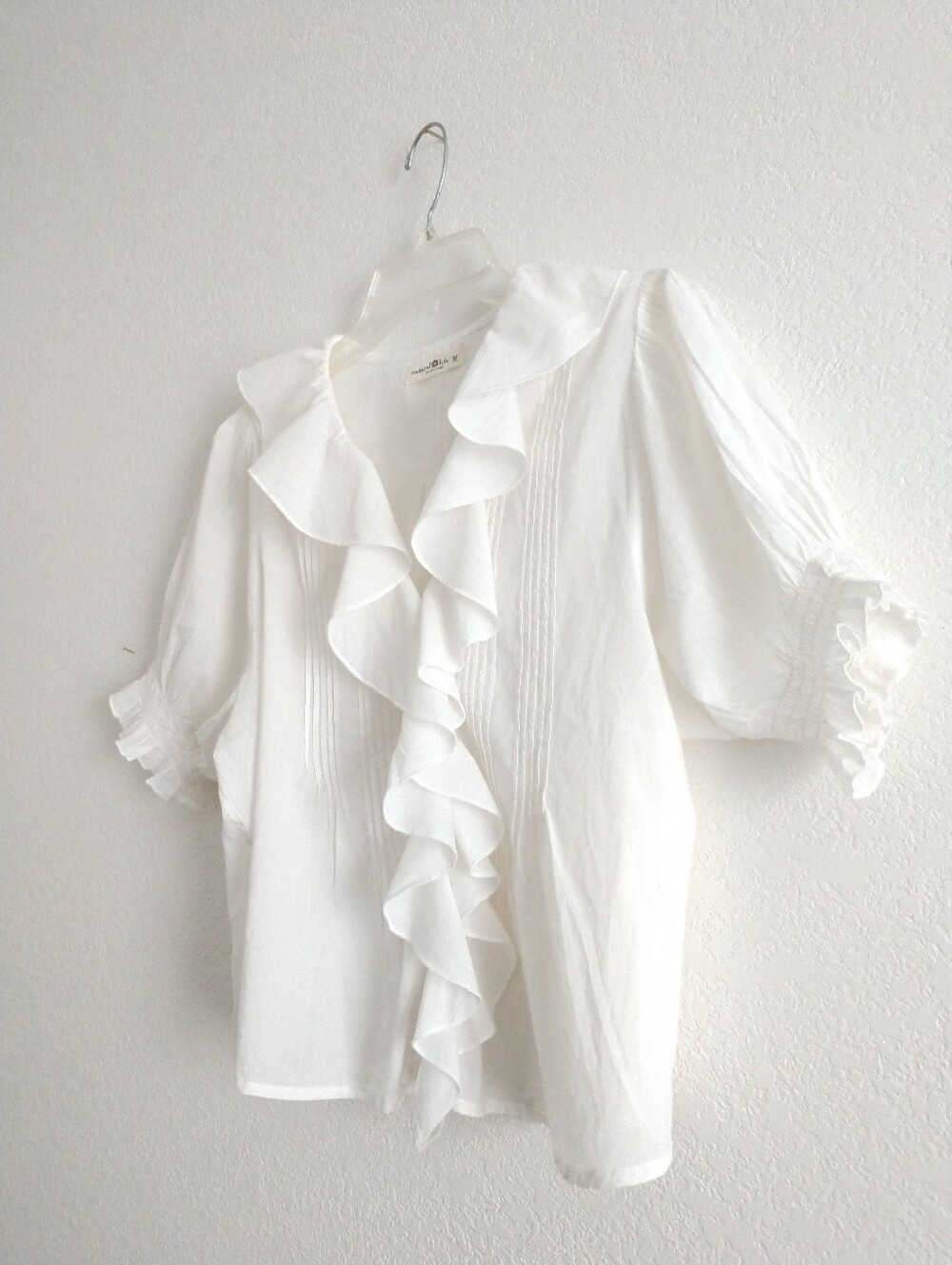 Pretty Natural Life White Ruffle Front Blouse Shirt Cottagecore Girlcore Medium - Picture 8 of 9